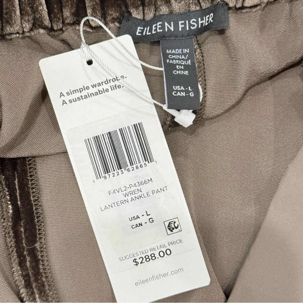 EILEEN FISHER Velvet Lantern Tapered Ankle Pants Wren Chocolate Brown NWT $288